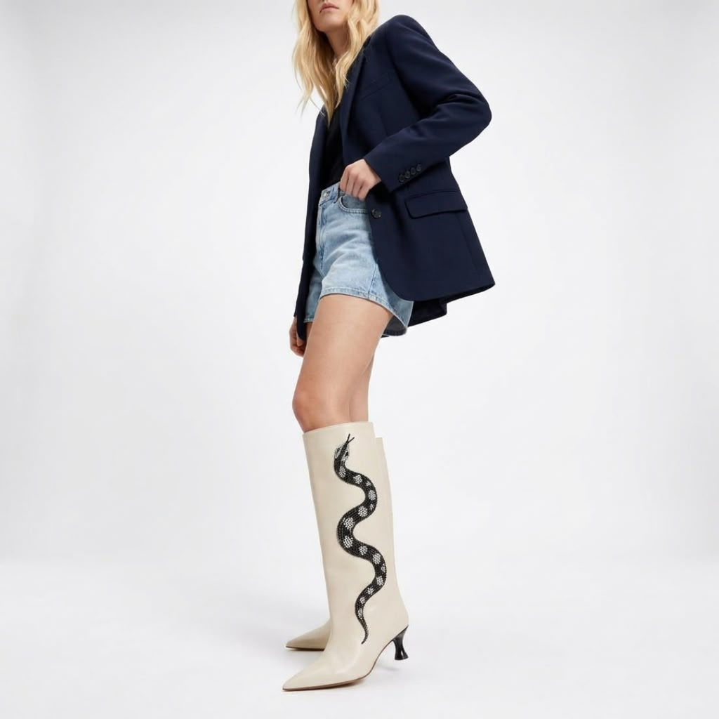 Anana Boot Blanca Serpiente Negra