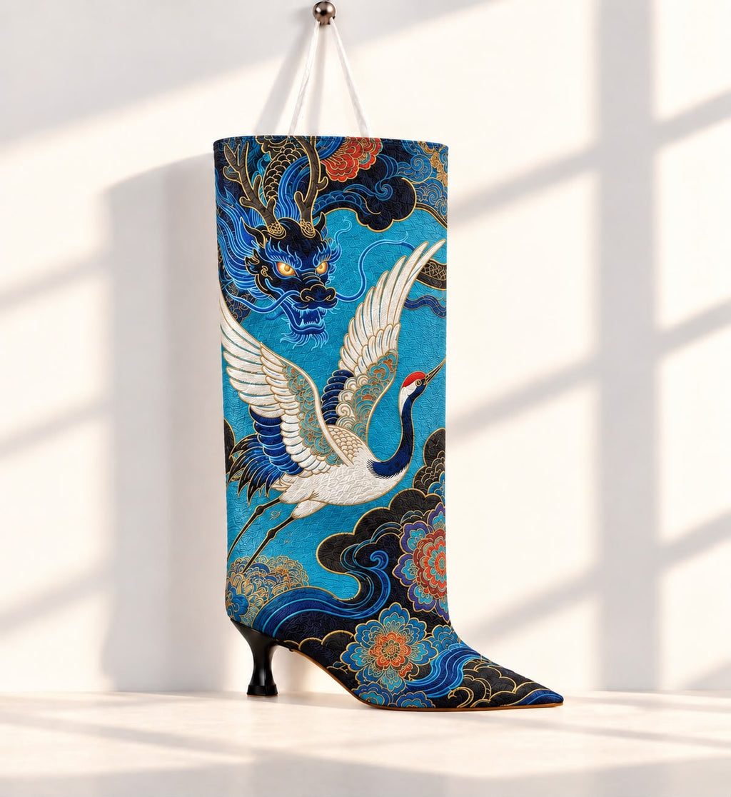 Anana Boot Dragón con grulla en azul